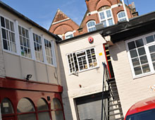 The facade of A.J. Brett's workshop in North London.