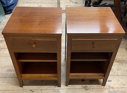 A pair of colour matched walnut bedside tables after polishing.